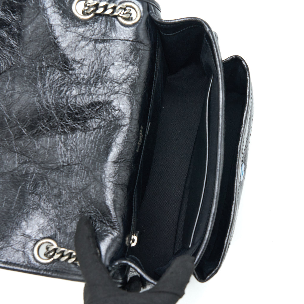 SAINT LAURENT MEDIUM NIKI CHAIN BAG AGED CALFSKIN BLACK RUTHENIUM HARDWARE