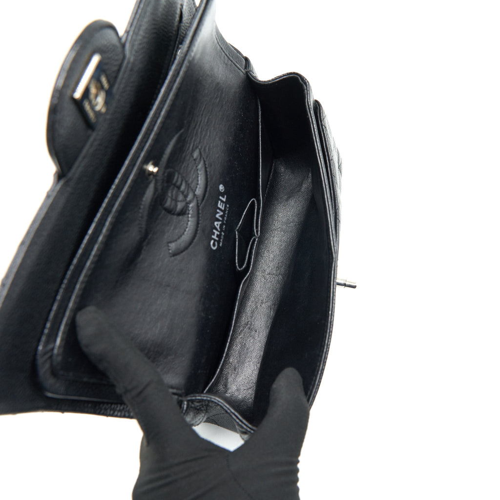 CHANEL SMALL CLASSIC DOUBLE FLAP BAG BLACK CAVIAR SHW