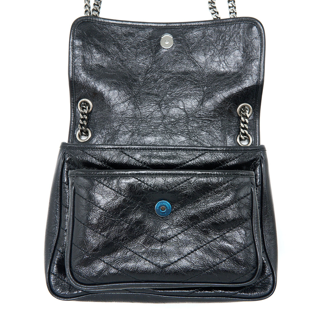 SAINT LAURENT MEDIUM NIKI CHAIN BAG AGED CALFSKIN BLACK RUTHENIUM HARDWARE