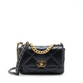 CHANEL SMALL 19 BAG LAMBSKIN BLACK WITH MULTICOLOUR HARDWARE (MICROCHIP)