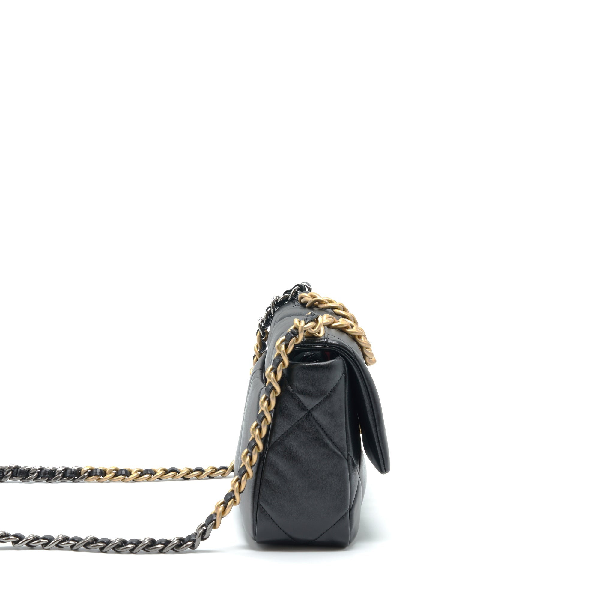 CHANEL SMALL 19 BAG LAMBSKIN BLACK WITH MULTICOLOUR HARDWARE (MICROCHIP)