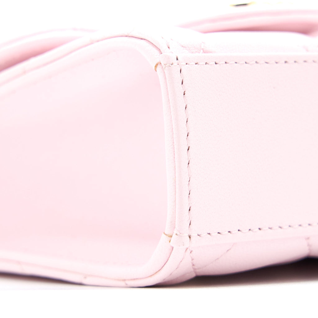 CHANEL TOP HANDLE MINI FLAP BAG WITH CHAIN LAMBSKIN LIGHT PINK LGHW