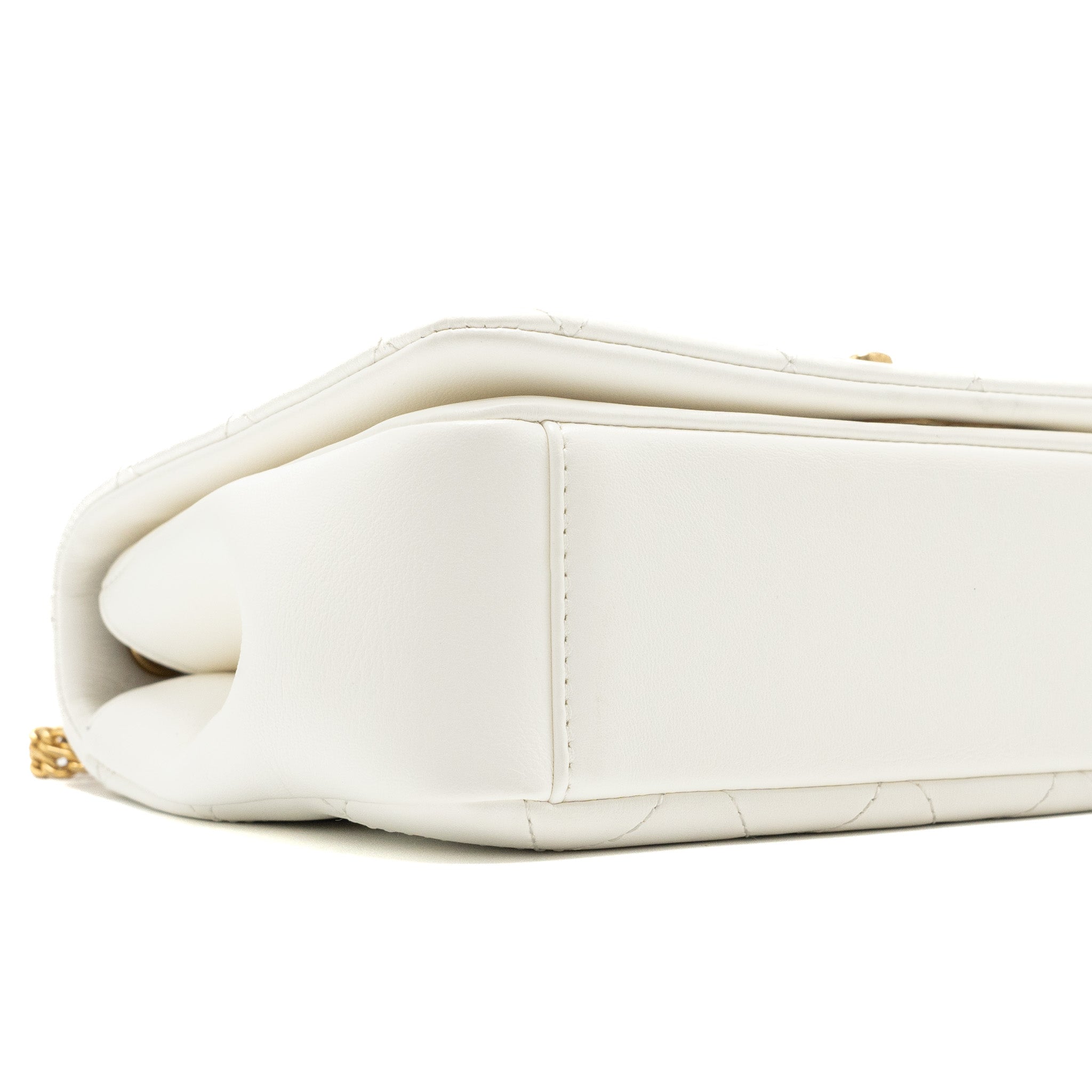 CHANEL FLAP BAG WITH DETAILED CC LOGO CALFSKIN WHITE BRUSHED GHW