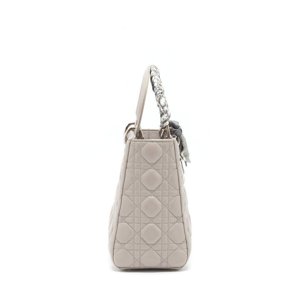 DIOR LADY DIOR MEDIUM LAMBSKIN GREY SHW WITH AN EXTRA TWILLY