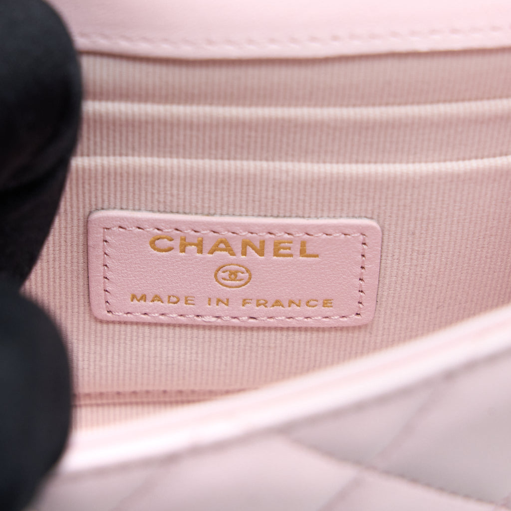 CHANEL TOP HANDLE MINI FLAP BAG WITH CHAIN LAMBSKIN LIGHT PINK LGHW