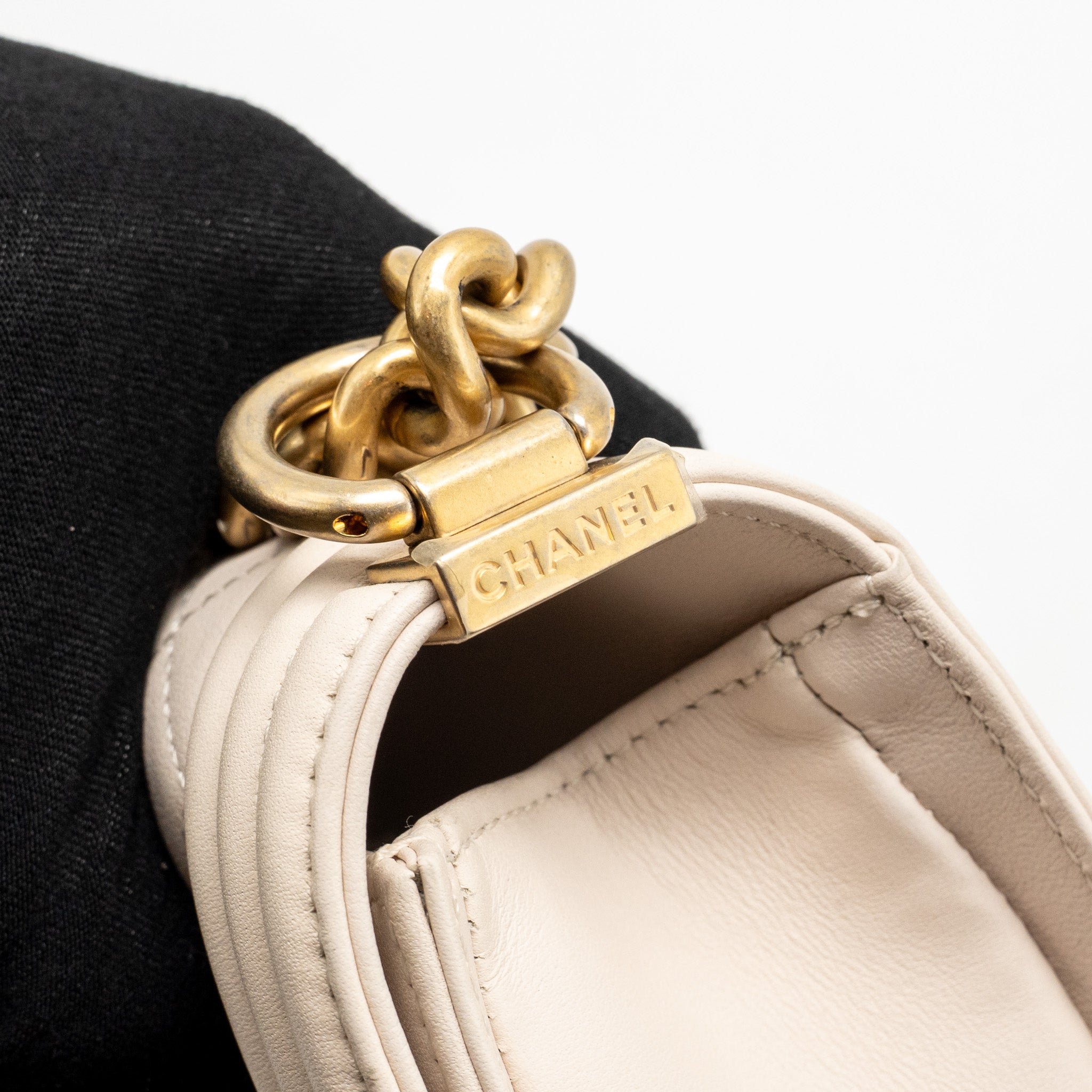 CHANEL SMALL BOY BAG LAMBSKIN CREAM WHITE GHW