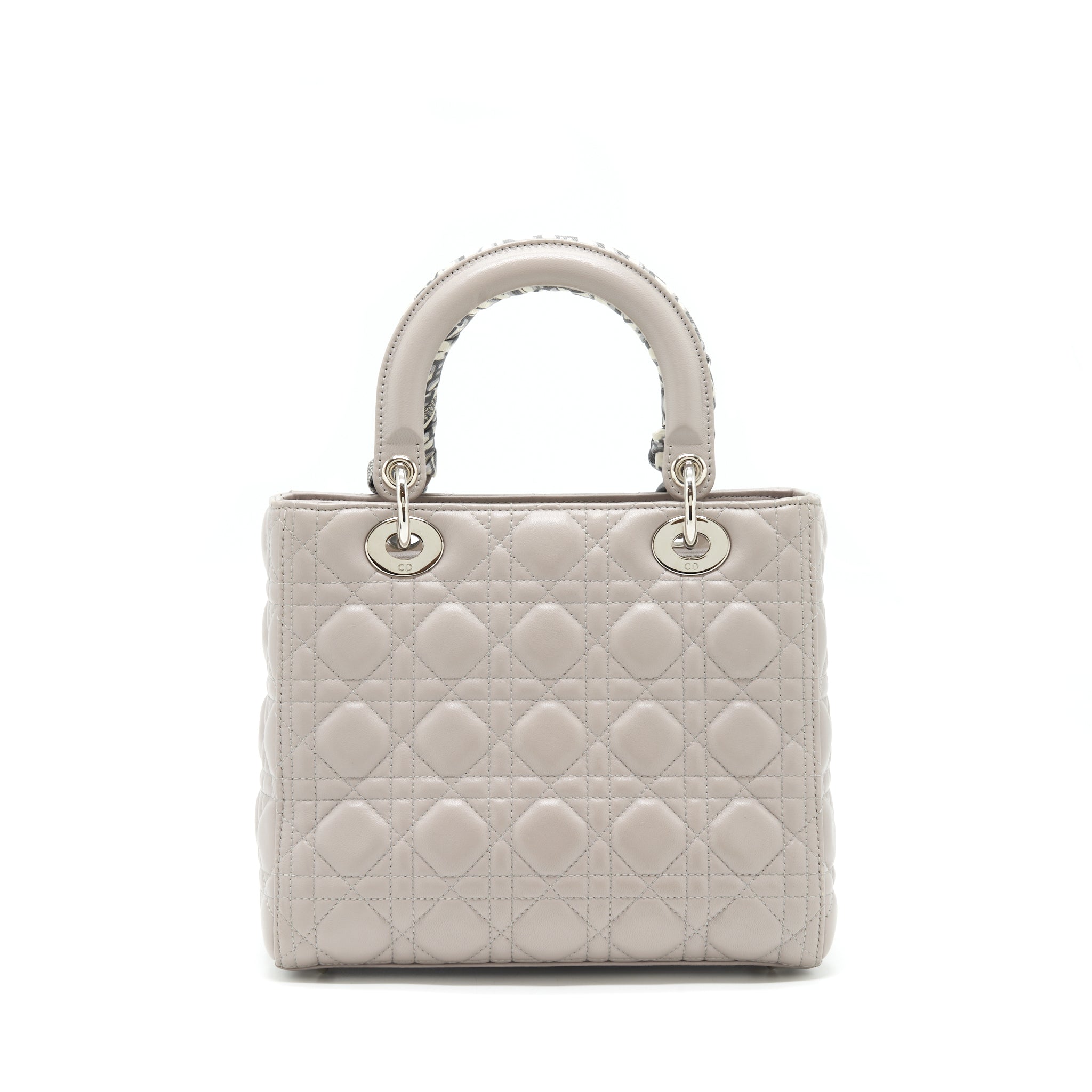 DIOR LADY DIOR MEDIUM LAMBSKIN GREY SHW WITH AN EXTRA TWILLY