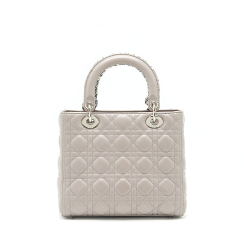 DIOR LADY DIOR MEDIUM LAMBSKIN GREY SHW WITH AN EXTRA TWILLY
