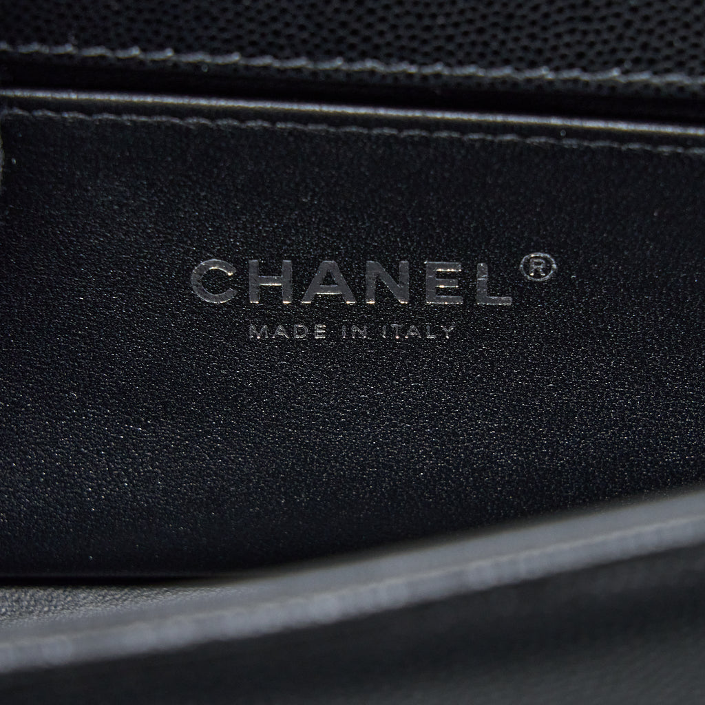 CHANEL SMALL BOY BAG CAVIAR BLACK RUTHENIUM HARDWARE (MICROCHIP)