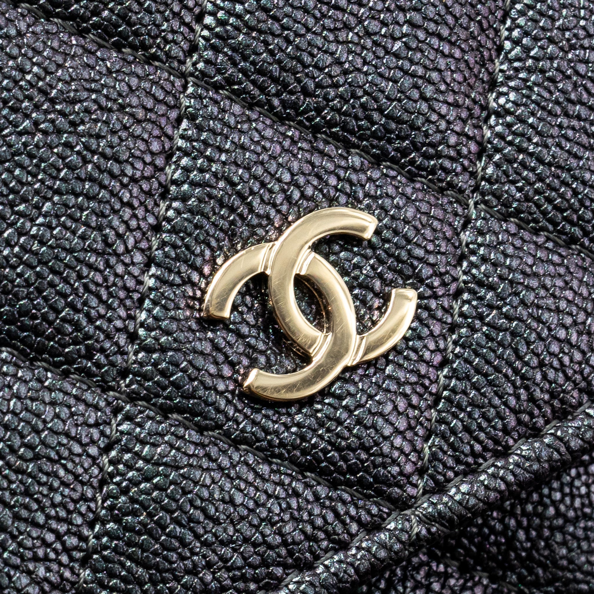 CHANEL QUILTED SQUARE WALLET WITH CHAIN CAVIAR IRIDESCENT BLACK LGHW
