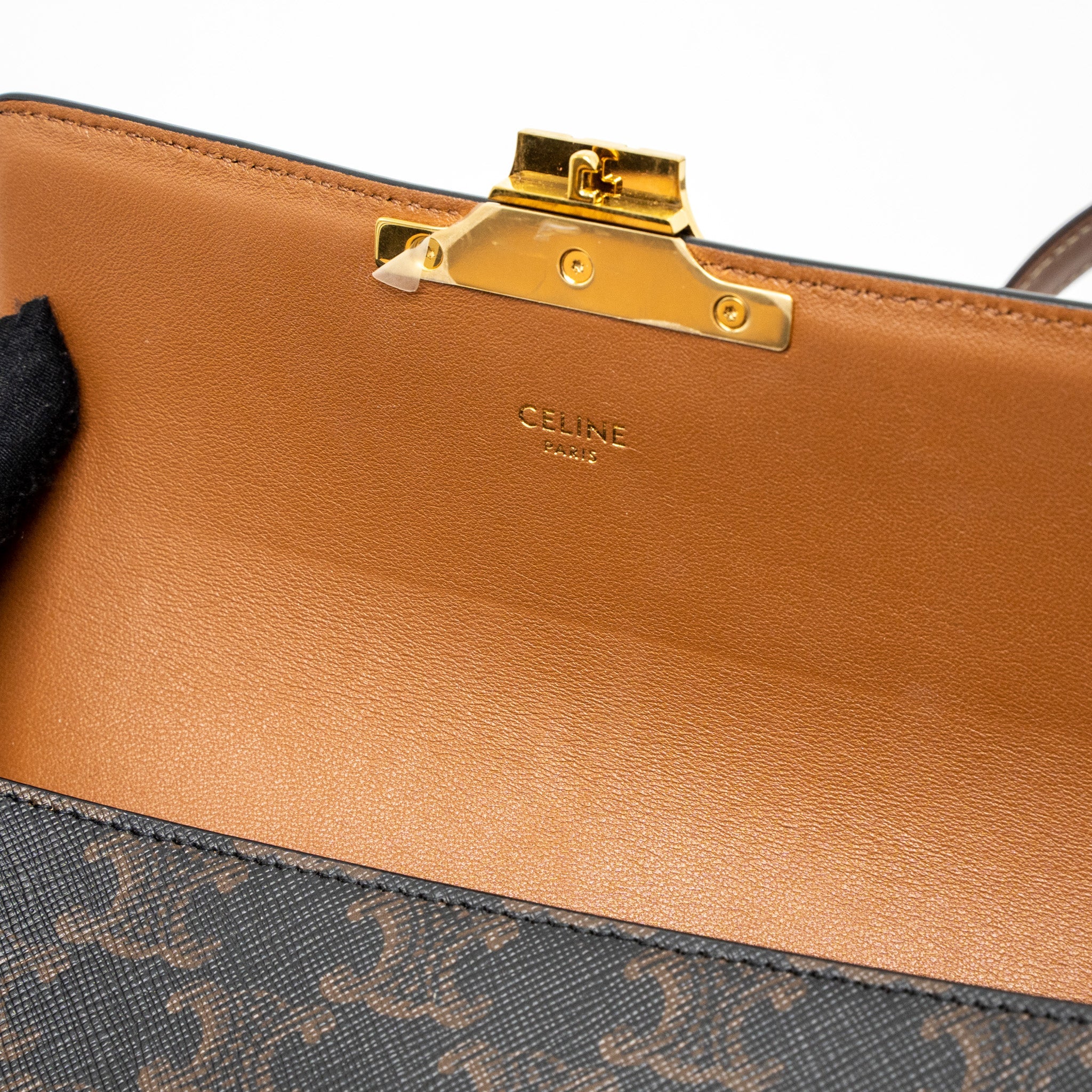 CELINE TRIOMPHE SHOULDER BAG TRIOMPHE CANVAS/CALFSKIN TAN GHW