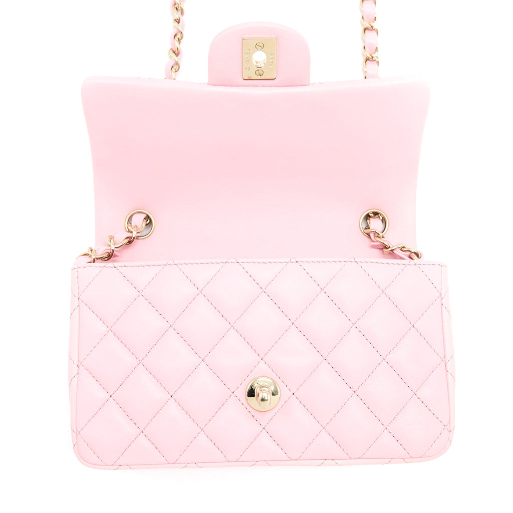 CHANEL 21S MINI RECTANGULAR FLAP BAG LAMBSKIN PINK LGHW