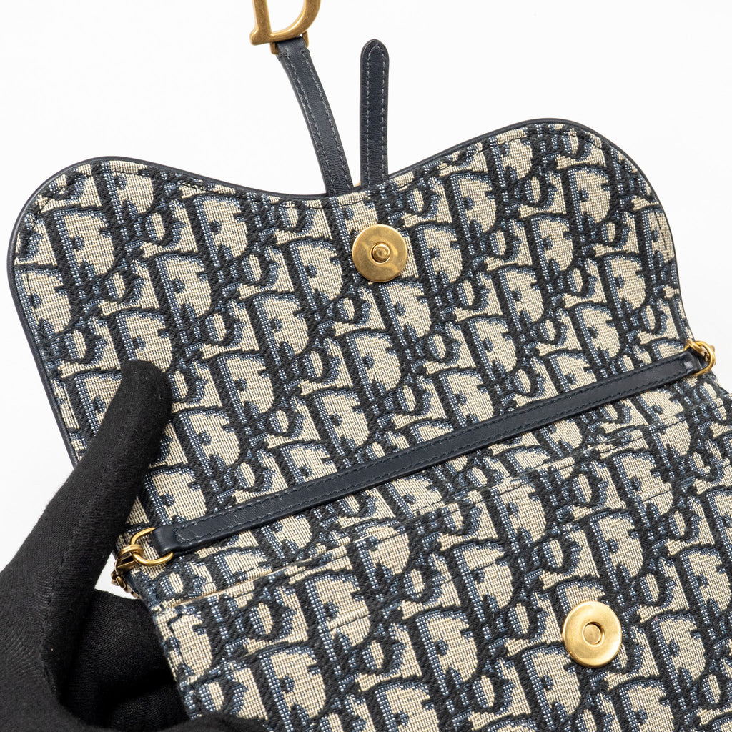 DIOR SADDLE POUCH DIOR OBLIQUE CANVAS BLUE GHW
