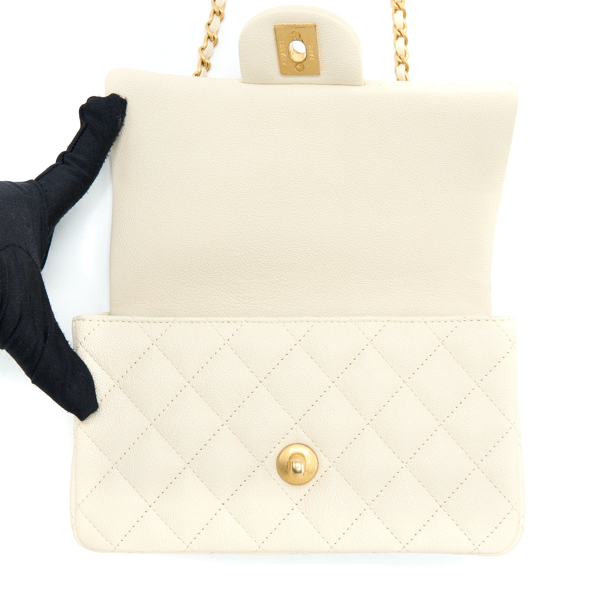 CHANEL TOP HANDLE MINI RECTANGULAR GRAINED CALFSKIN LIGHT BEIGE BRUSHED GHW