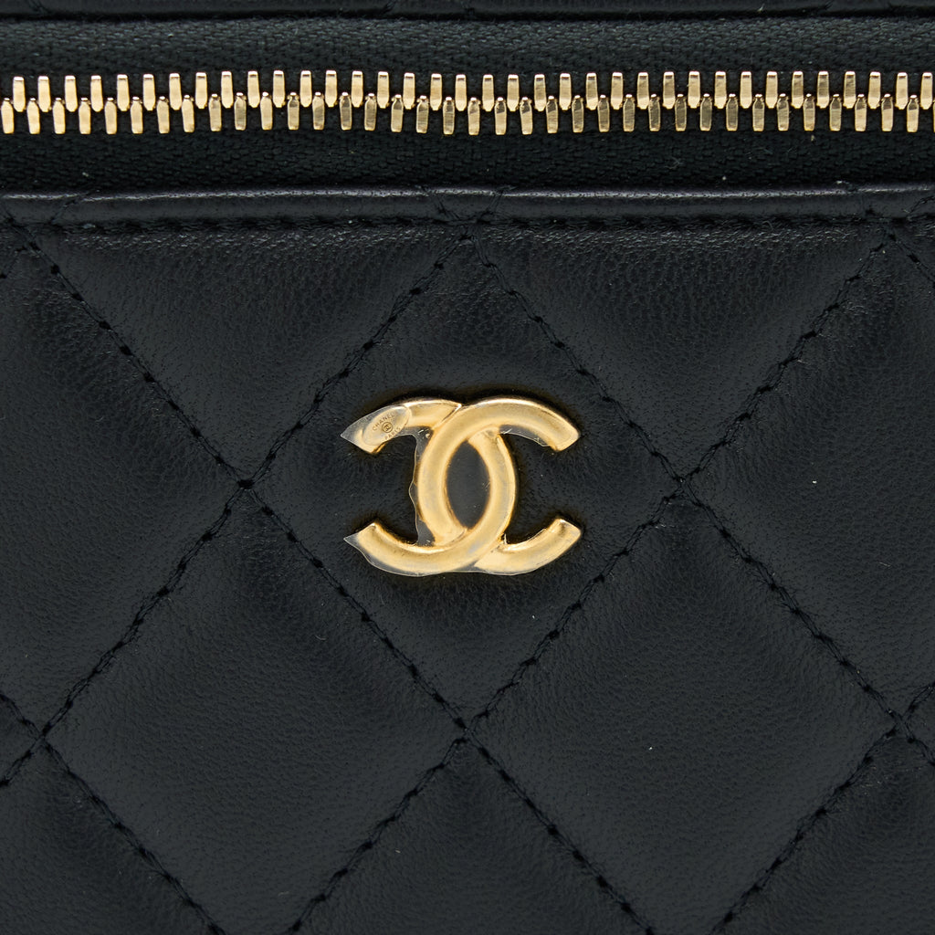 CHANEL PEARL CRUSH LONG VANITY CASE LAMBSKIN BLACK GHW (MICROCHIP)