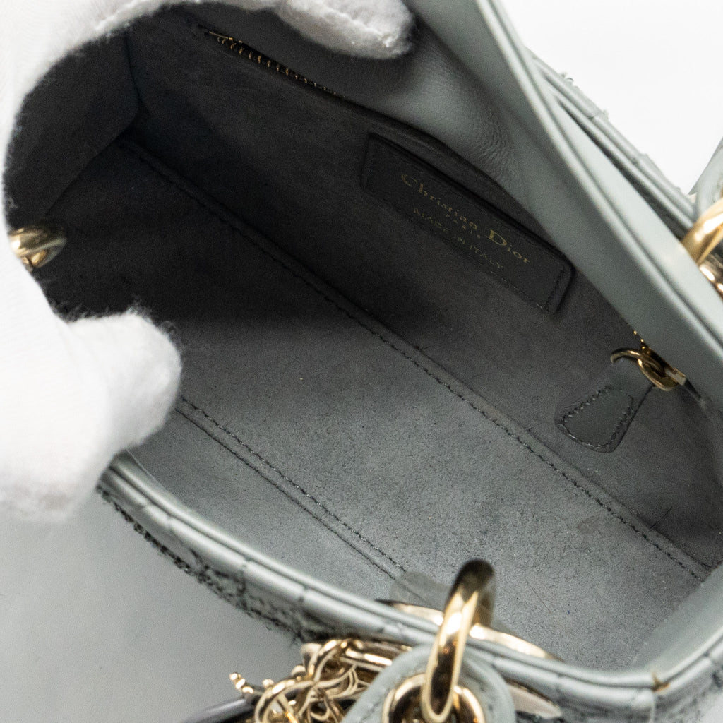 DIOR MINI LADY DIOR LIMITED EDITION LAMBSKIN GREY LGHW