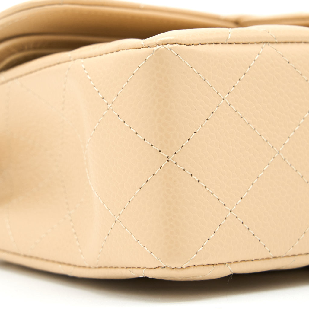 CHANEL SMALL CLASSIC DOUBLE FLAP BAG CAVIAR BEIGE GHW (MICROCHIP)