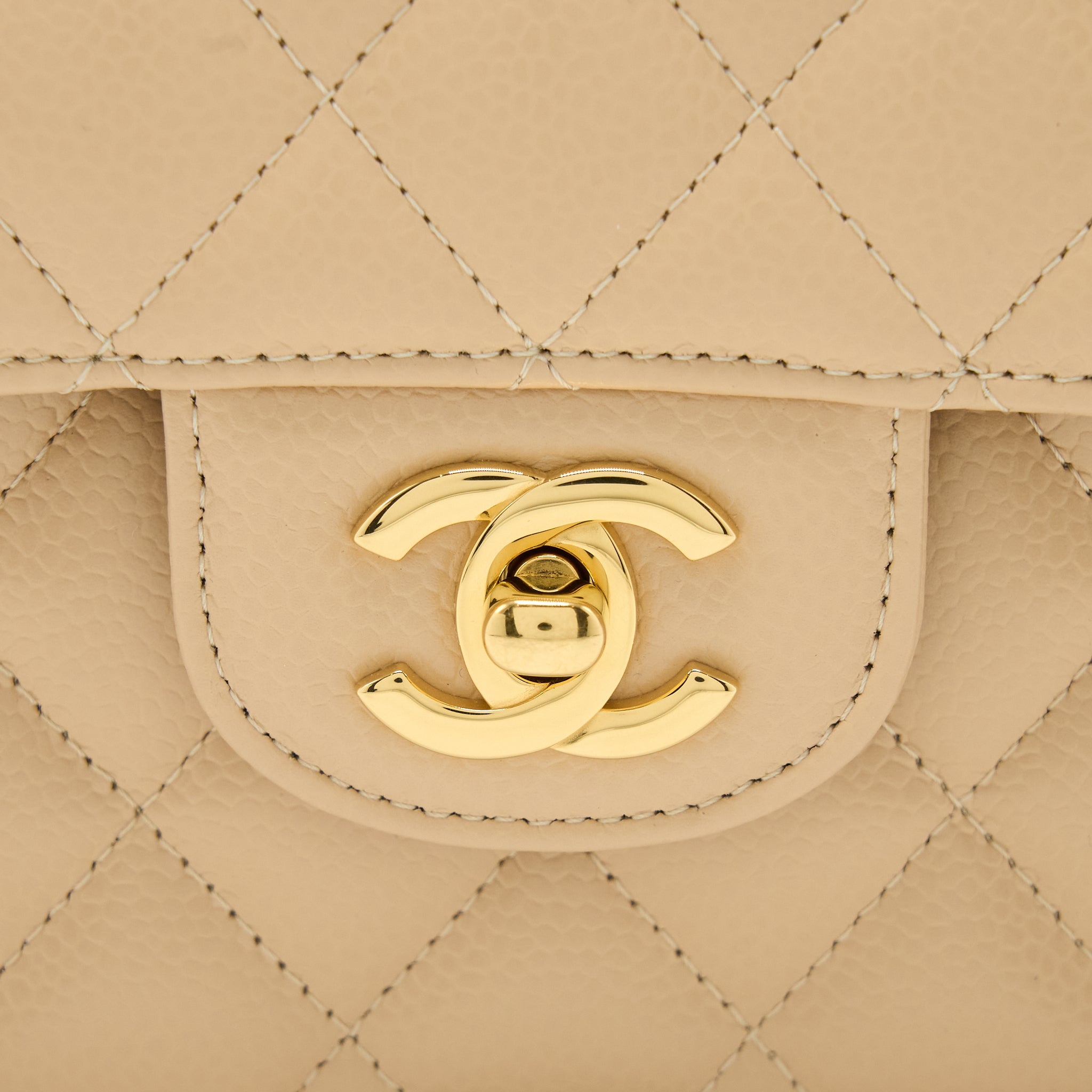 CHANEL SMALL CLASSIC DOUBLE FLAP BAG CAVIAR BEIGE GHW (MICROCHIP)