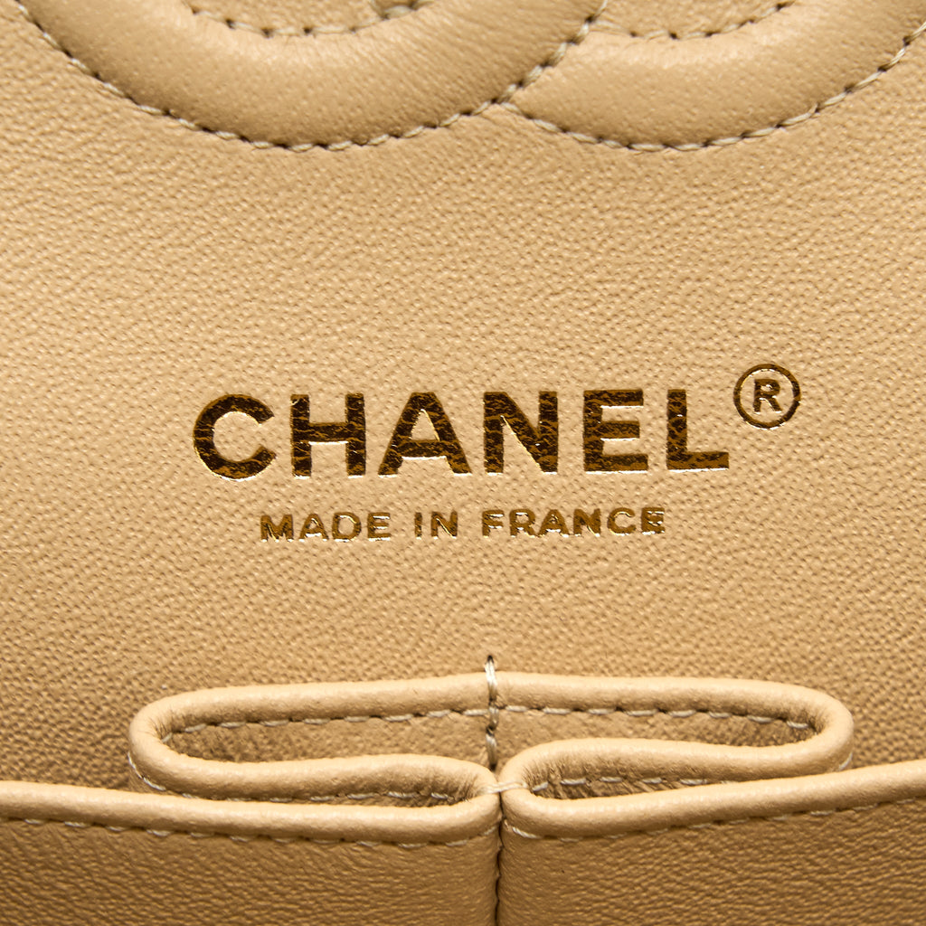 CHANEL SMALL CLASSIC DOUBLE FLAP BAG CAVIAR BEIGE GHW (MICROCHIP)