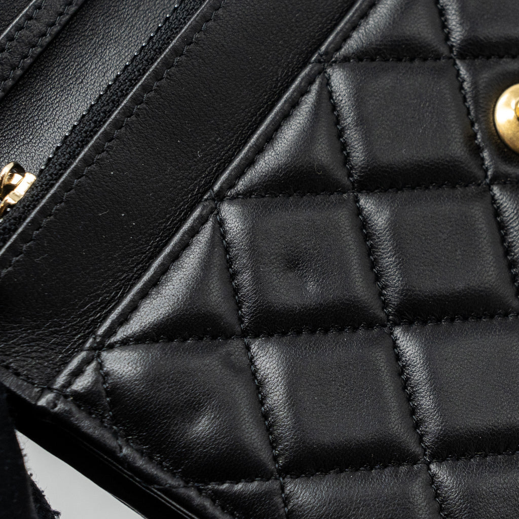 CHANEL PEARL CRUSH WALLET ON CHAIN LAMBSKIN BLACK GHW (MICROCHIP)