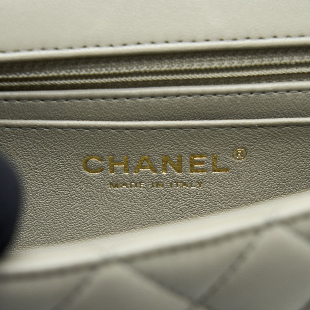 CHANEL MINI RECTANGULAR FLAP BAG LAMBSKIN LIGHT GREY LGHW (MICROCHIP)