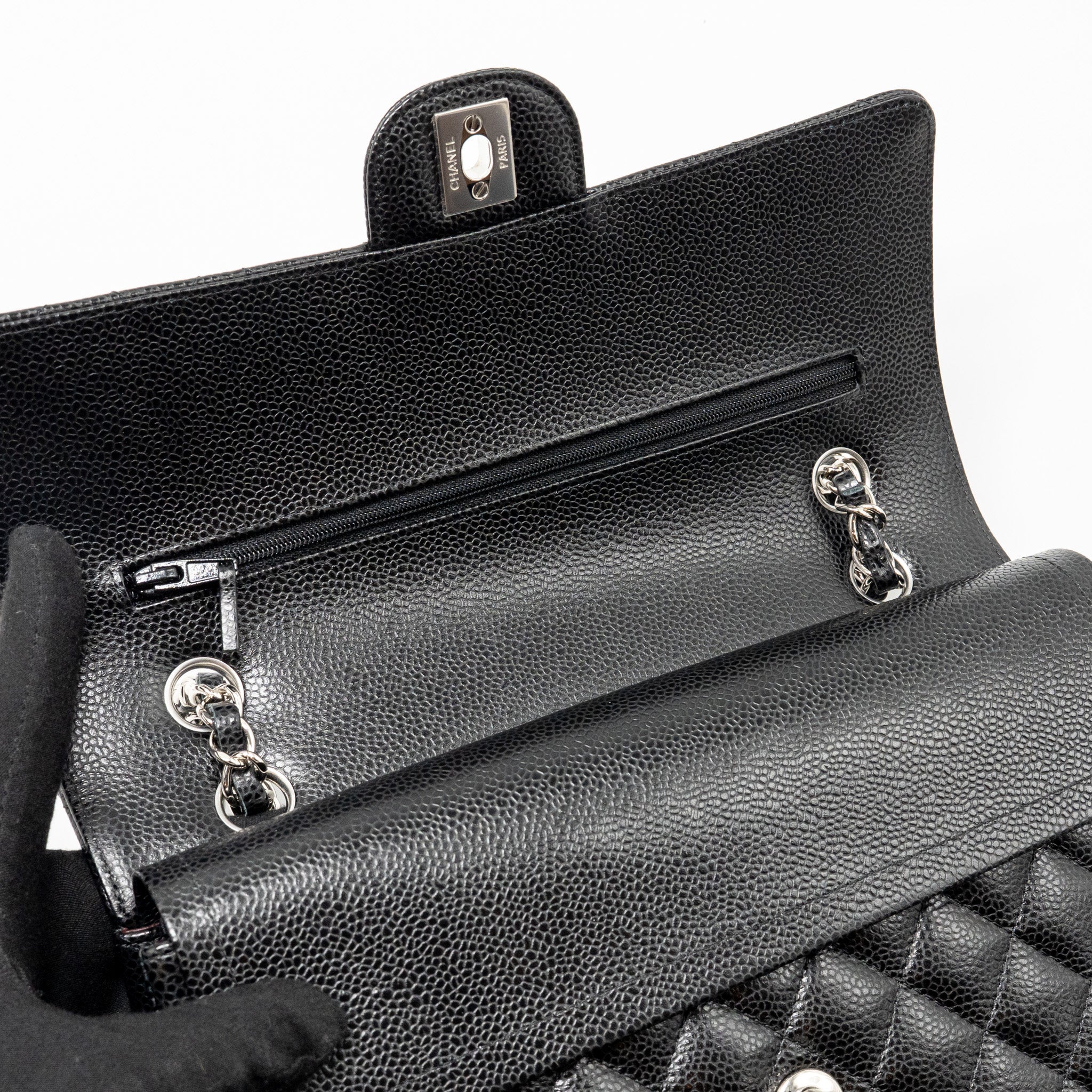 CHANEL MEDIUM CLASSIC DOUBLE FLAP BAG CAVIAR BLACK SHW