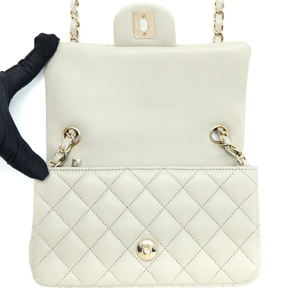 CHANEL MINI RECTANGULAR FLAP BAG LAMBSKIN LIGHT GREY LGHW (MICROCHIP)