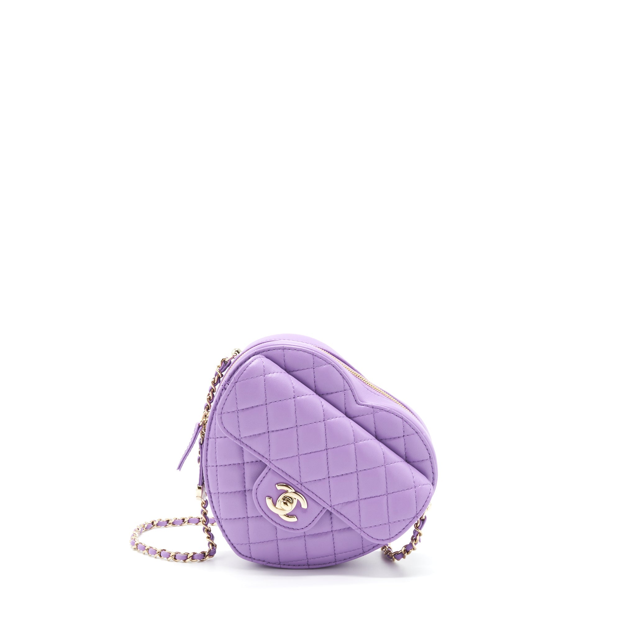 CHANEL 22S HEART BAG LAMBSKIN PURPLE LGHW (MICROCHIP)