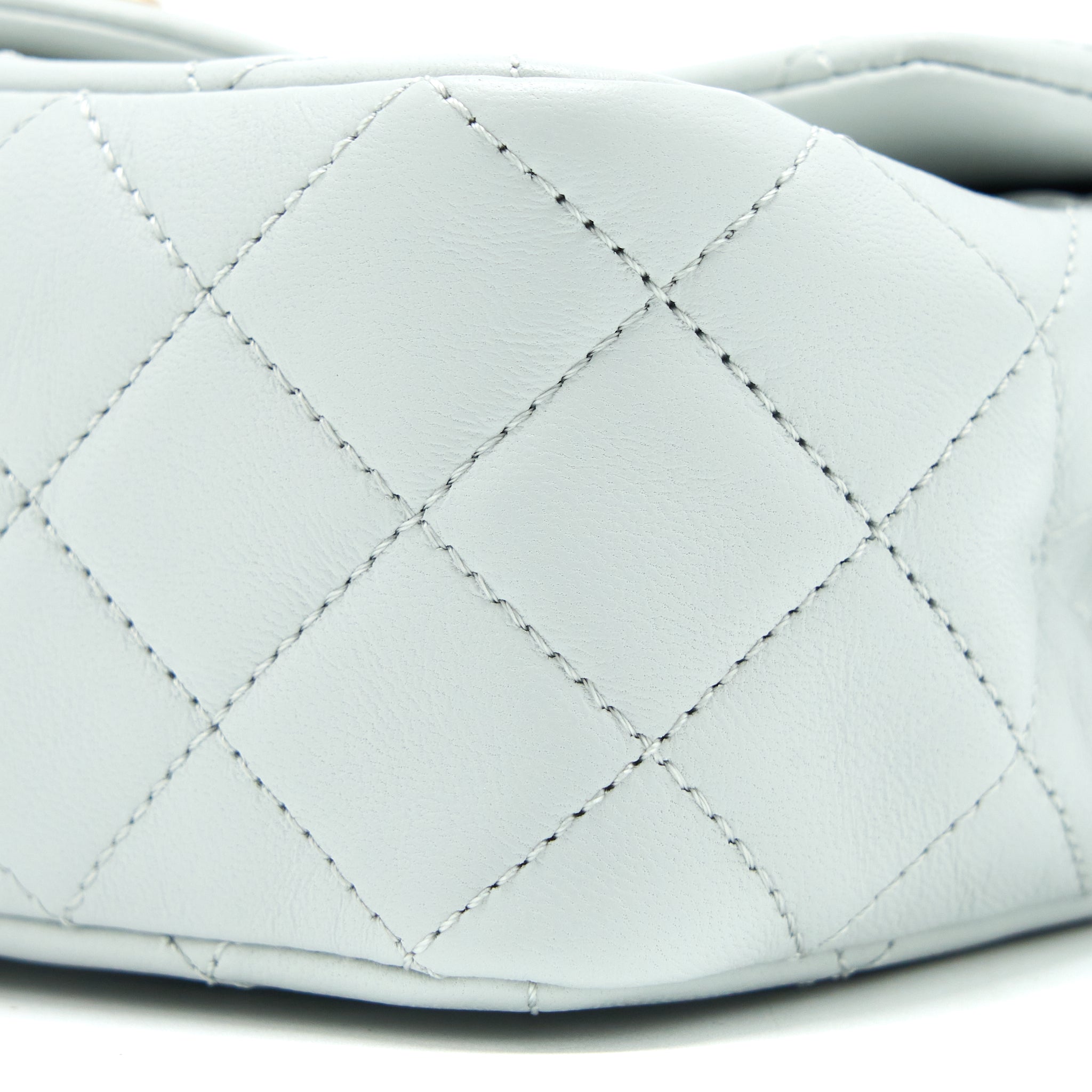 CHANEL 23C PEARL CRUSH MINI SQUARE LAMBSKIN LIGHT GREY GHW (MICROCHIP)