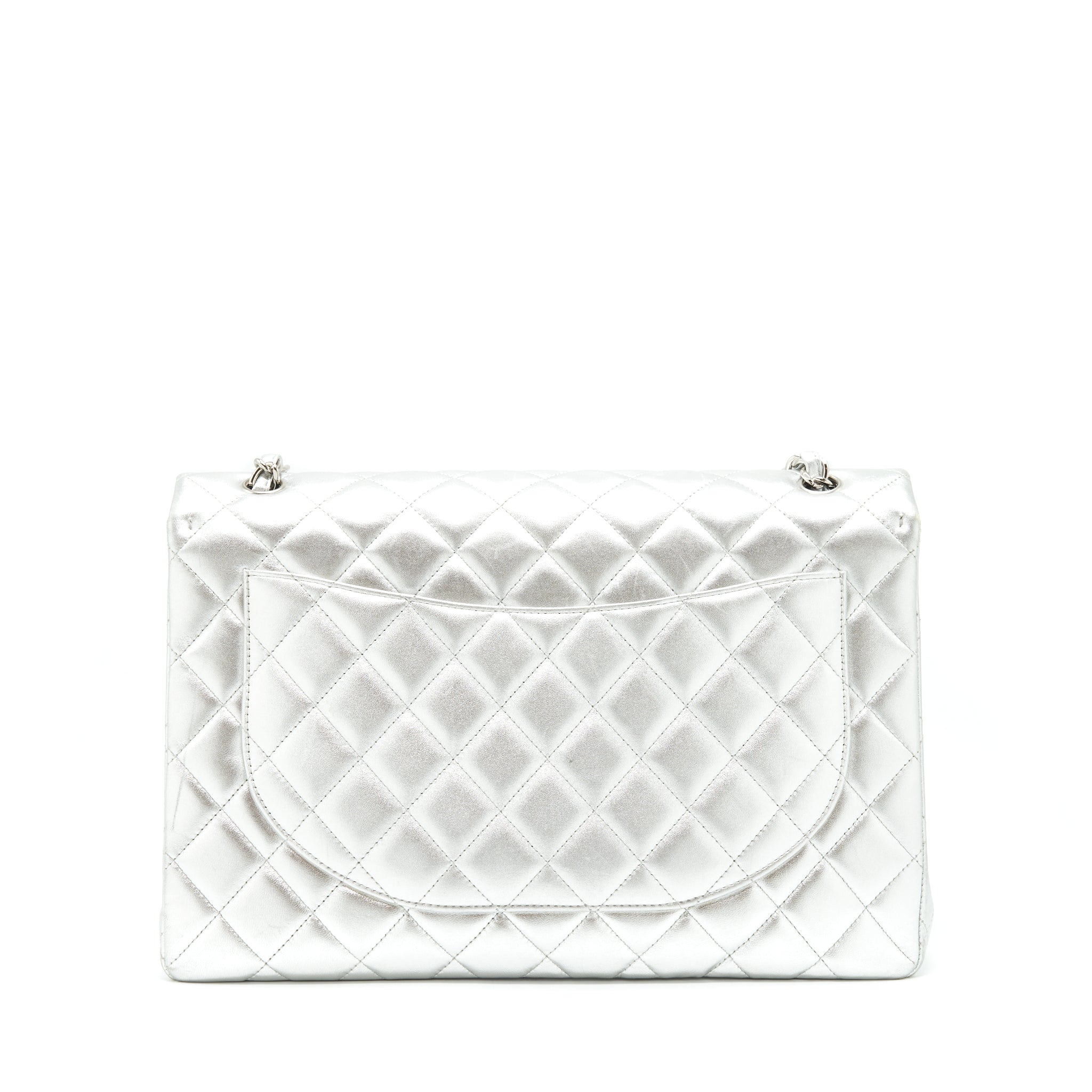 CHANEL MAXI CLASSIC DOUBLE FLAP BAG LAMBSKIN SLIVER SHW