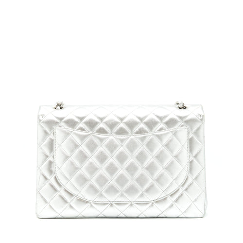 CHANEL MAXI CLASSIC DOUBLE FLAP BAG LAMBSKIN SLIVER SHW