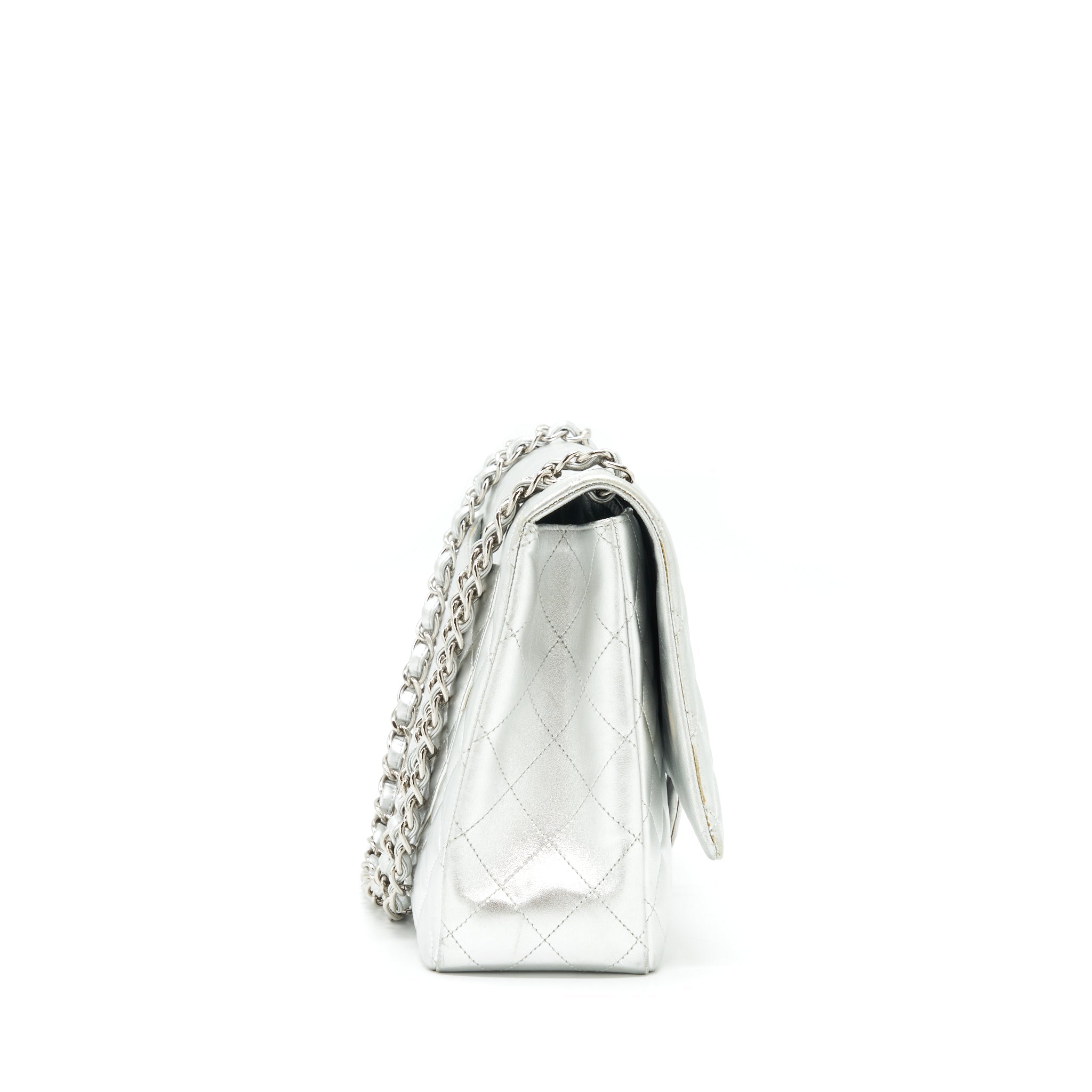 CHANEL MAXI CLASSIC DOUBLE FLAP BAG LAMBSKIN SLIVER SHW