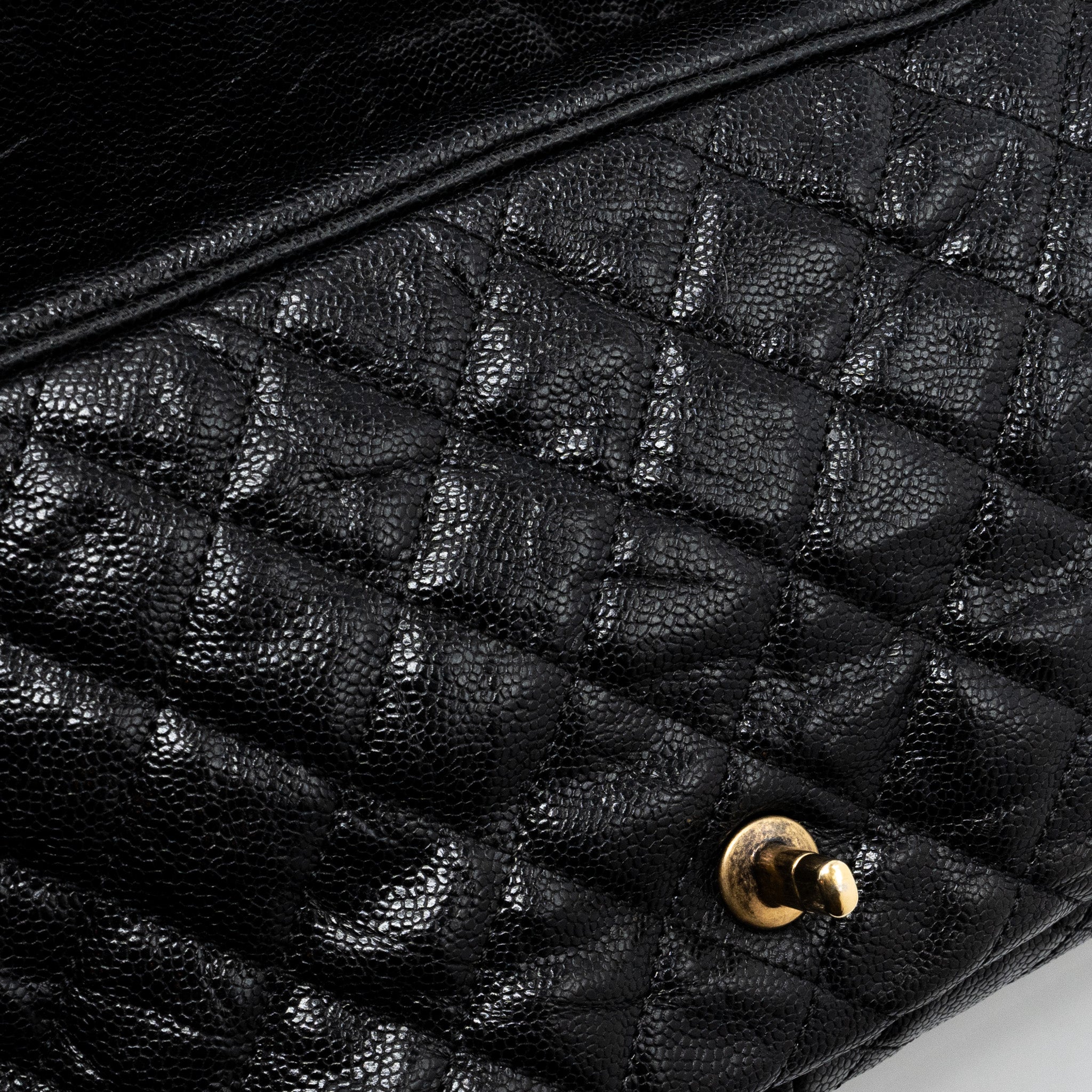CHANEL LARGE FLAP BAG GRAINED CALFSKIN BLACK BRUSHED GHW
