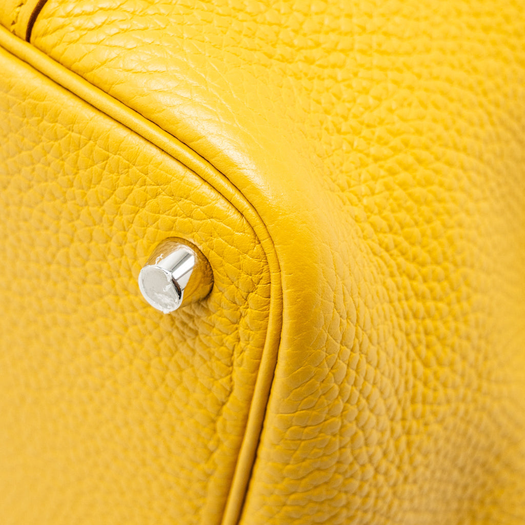 HERMES PICOTIN 18 LOCK BAG CLEMENCE 9D JAUNE AMBER / P3 BLUE DU NORD SHW