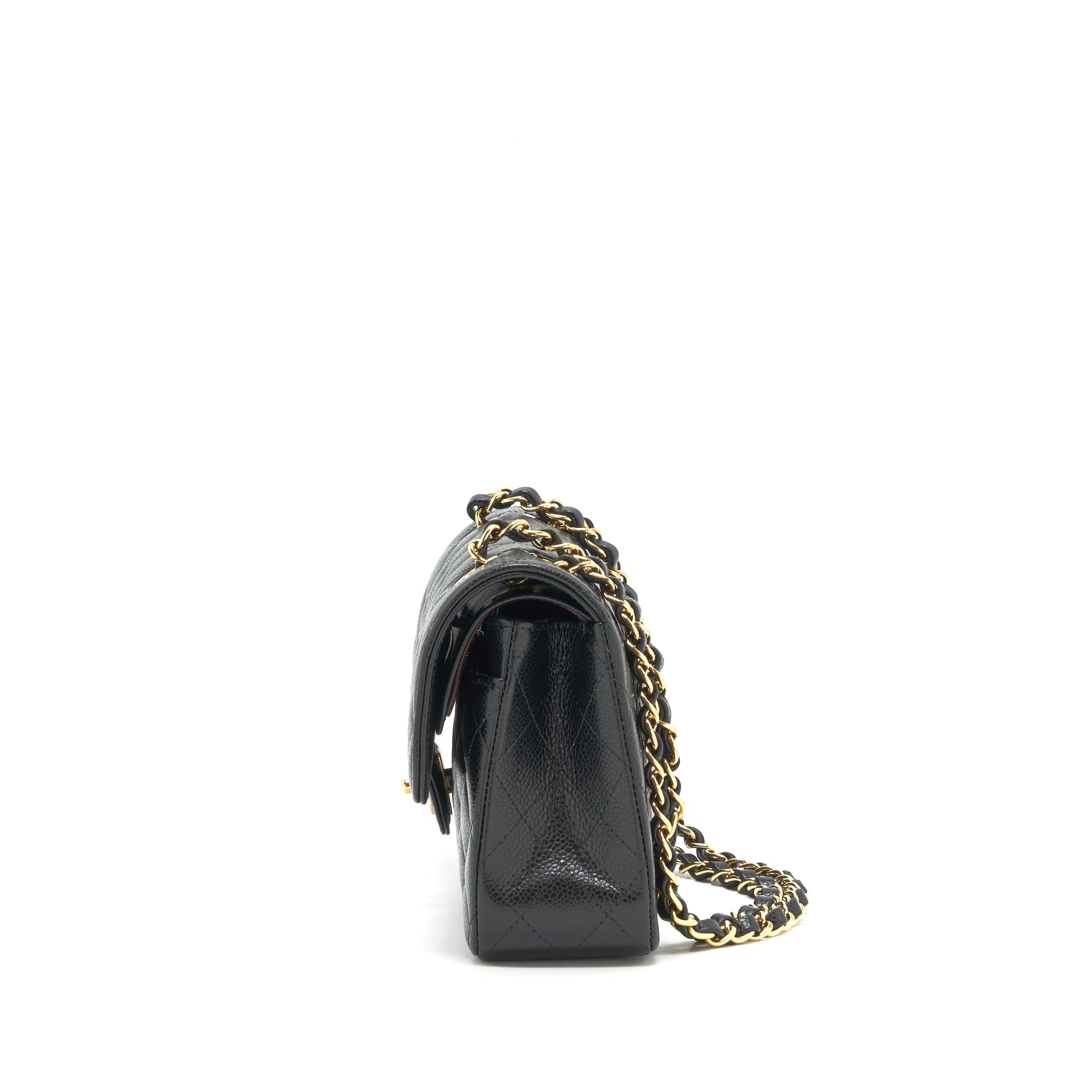 CHANEL SMALL CLASSIC DOUBLE FLAP BAG CAVIAR BLACK GHW (MICROCHIP)