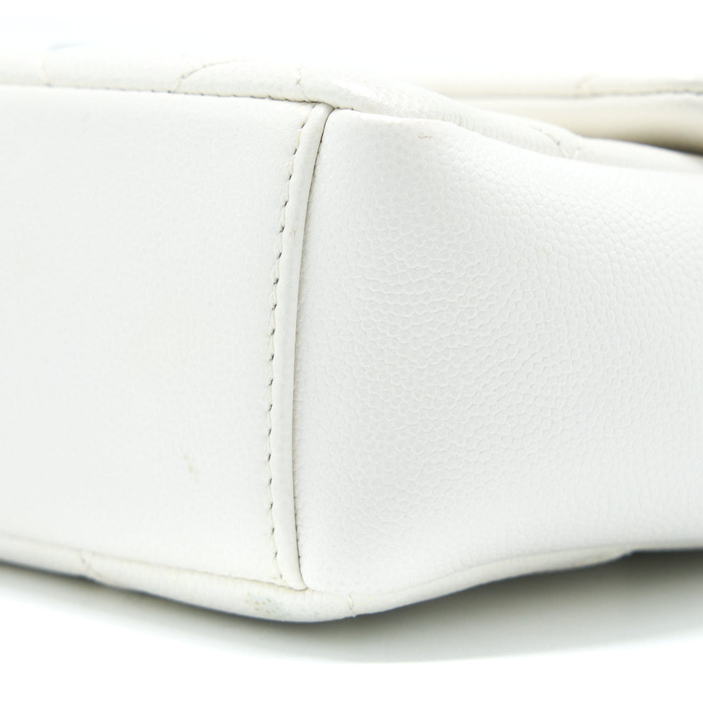 CHANEL SEASONAL FLAP BAG CAVIAR WHITE WITH BLACK HARDWARE