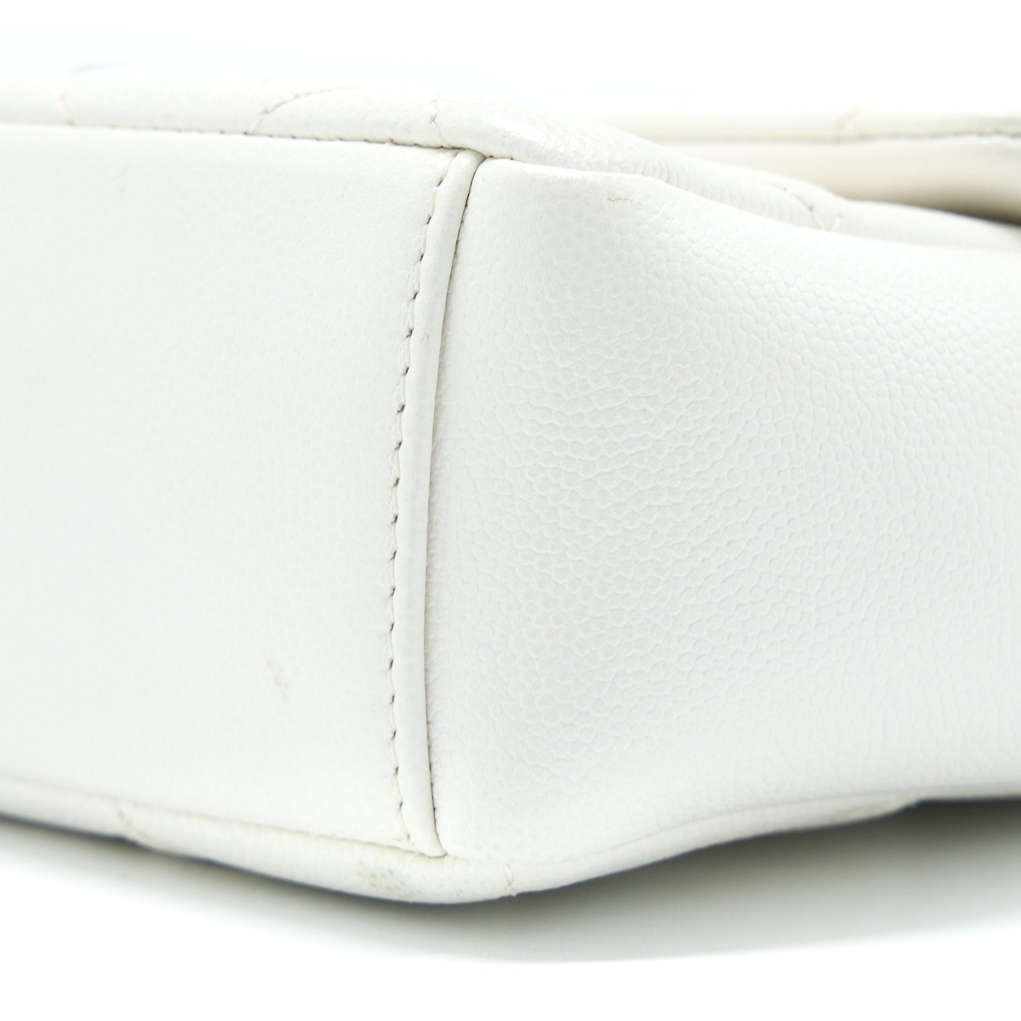 CHANEL SEASONAL FLAP BAG CAVIAR WHITE WITH BLACK HARDWARE