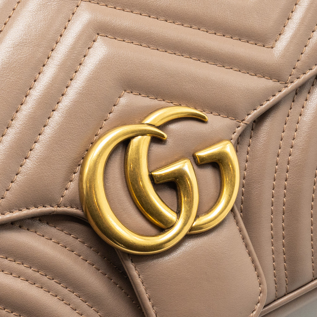 GUCCI SMALL GG MARMONT SHOULDER BAG CALFSKIN BEIGE GHW