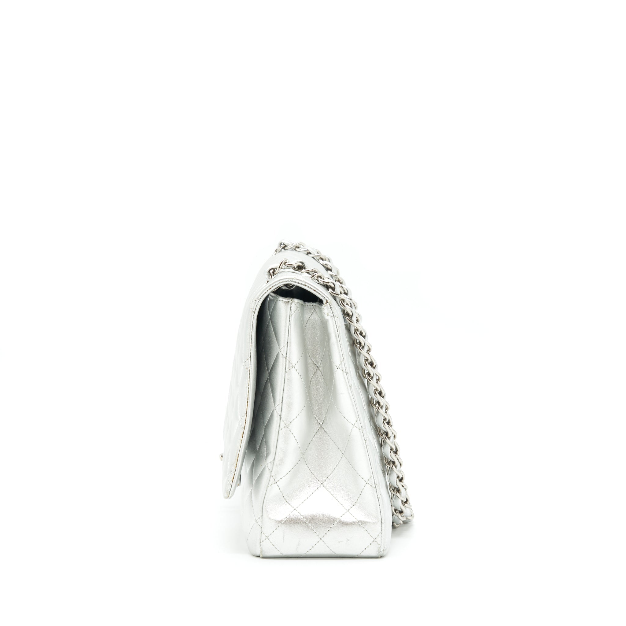 CHANEL MAXI CLASSIC DOUBLE FLAP BAG LAMBSKIN SLIVER SHW