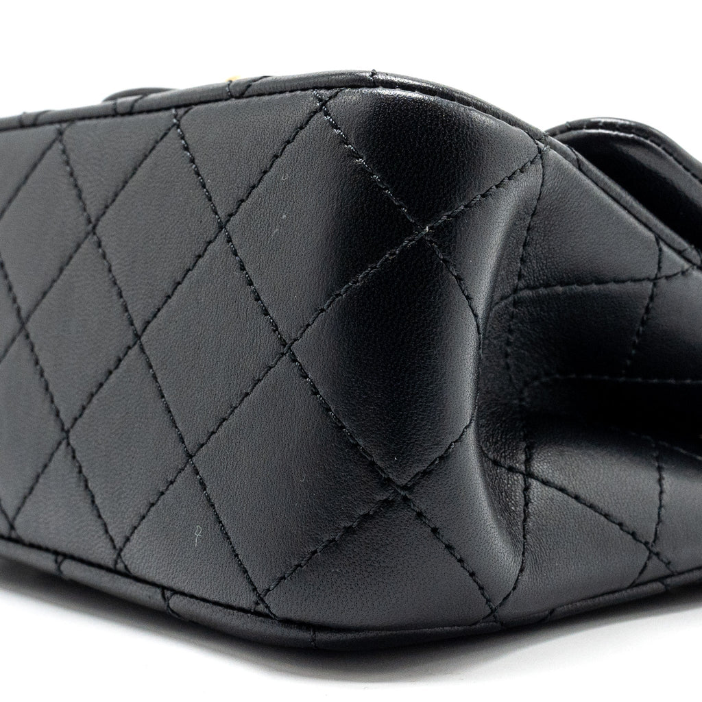 CHANEL CAMELLIA ADJUSTABLE CHAIN MINI SQUARE FLAP BAG LAMBSKIN BLACK GHW (MICROCHIP)