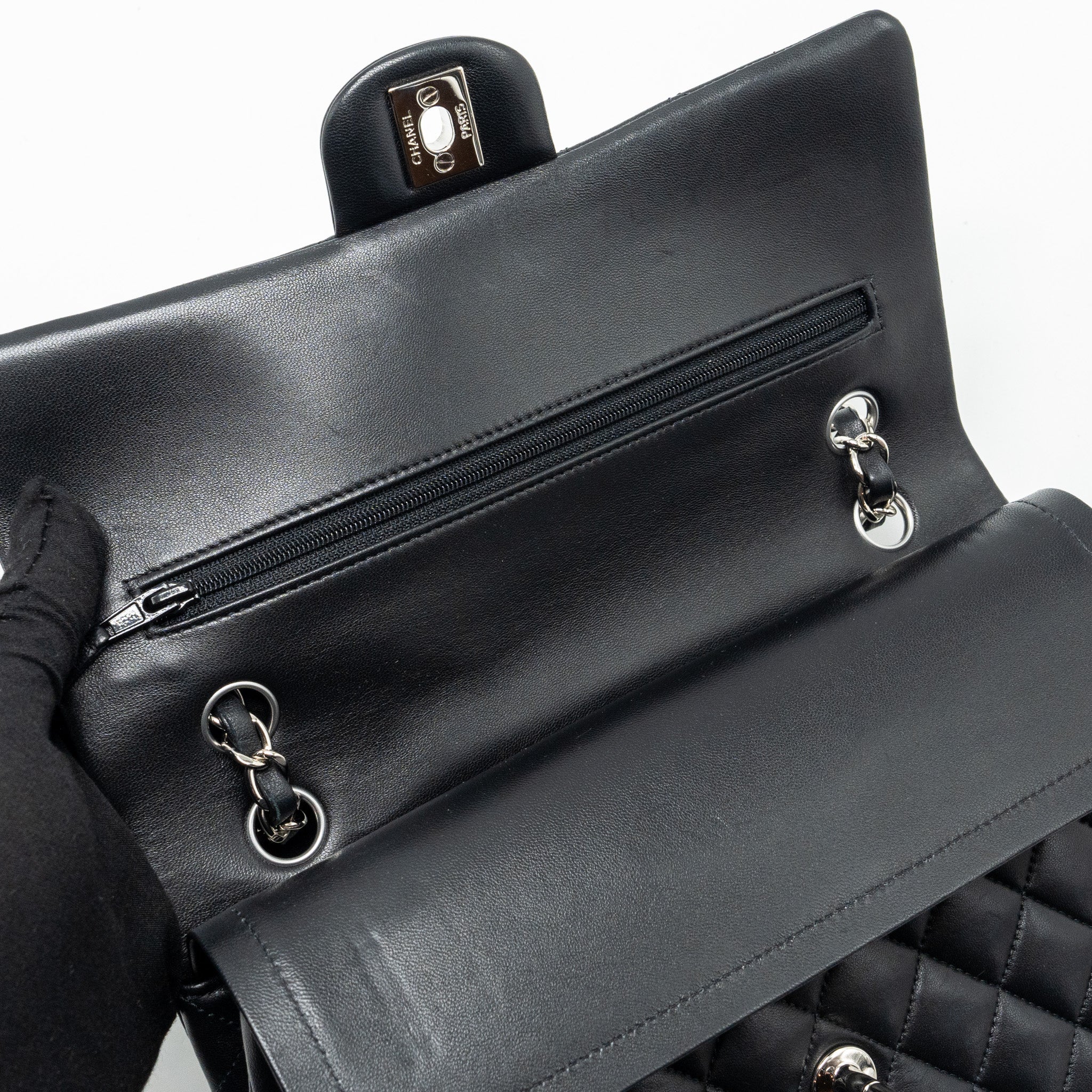 CHANEL MEDIUM CLASSIC DOUBLE FLAP BAG LAMBSKIN BLACK SHW
