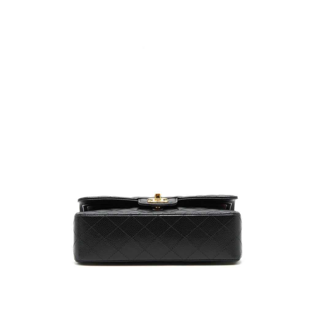CHANEL SMALL CLASSIC DOUBLE FLAP BAG CAVIAR BLACK GHW (MICROCHIP)