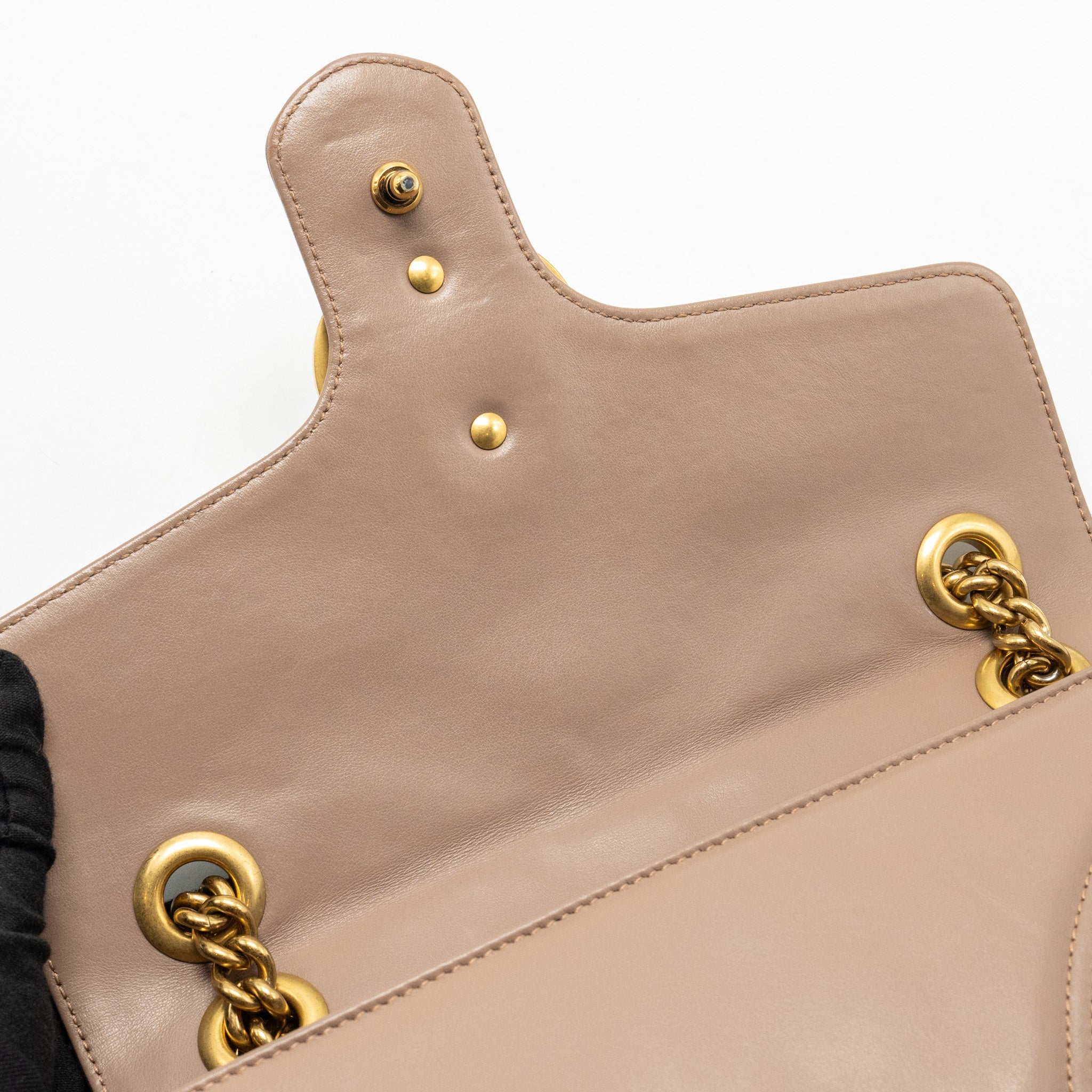 GUCCI SMALL GG MARMONT SHOULDER BAG CALFSKIN BEIGE GHW