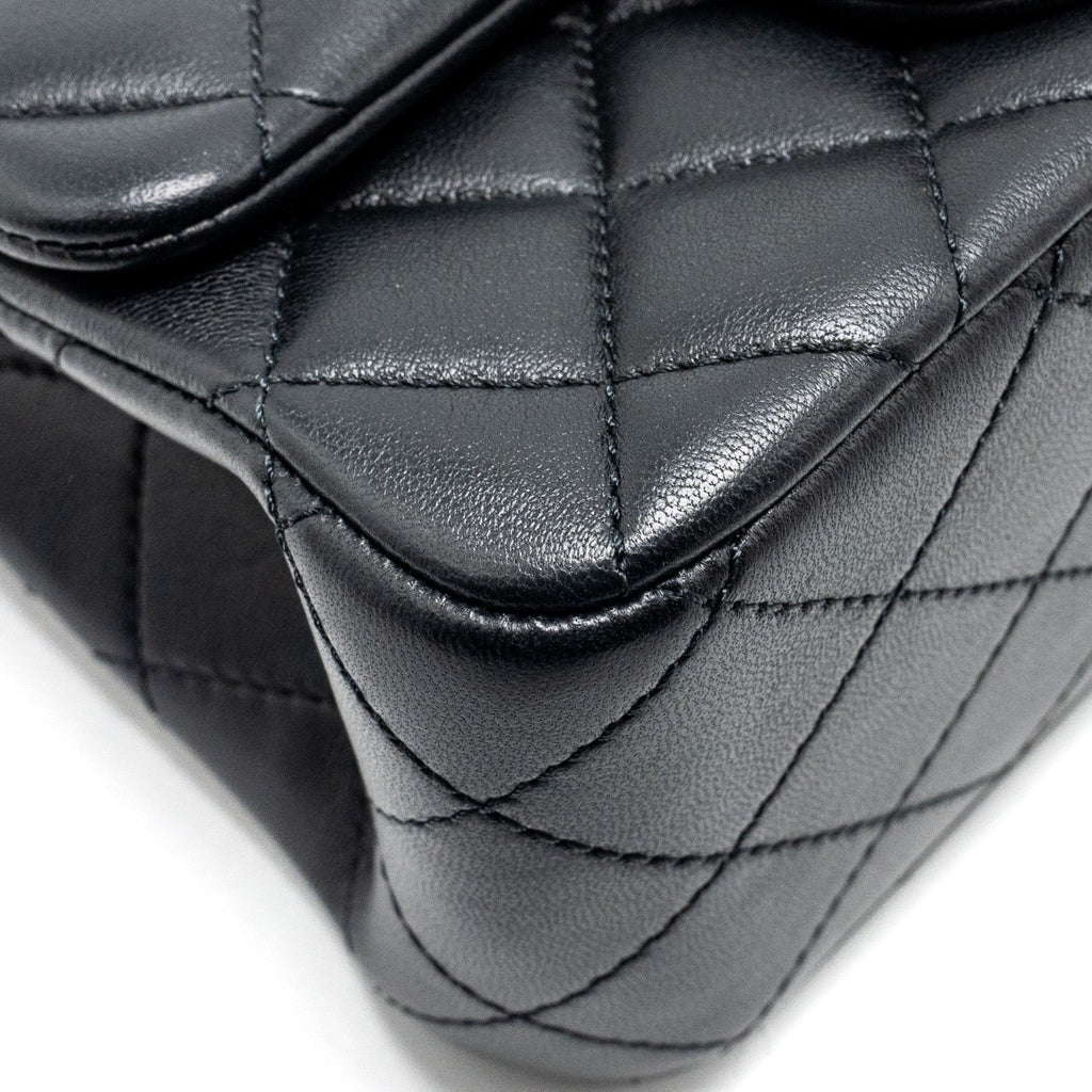 CHANEL CAMELLIA ADJUSTABLE CHAIN MINI SQUARE FLAP BAG LAMBSKIN BLACK GHW (MICROCHIP)