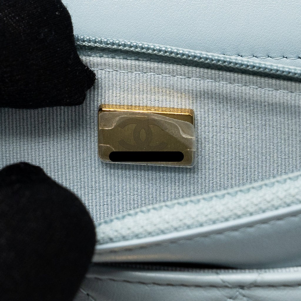 CHANEL 2.55 REISSUE WALLET ON CHAIN AGED CALFSKIN LIGHT BLUE BRUSHED GHW (MICROCHIP)