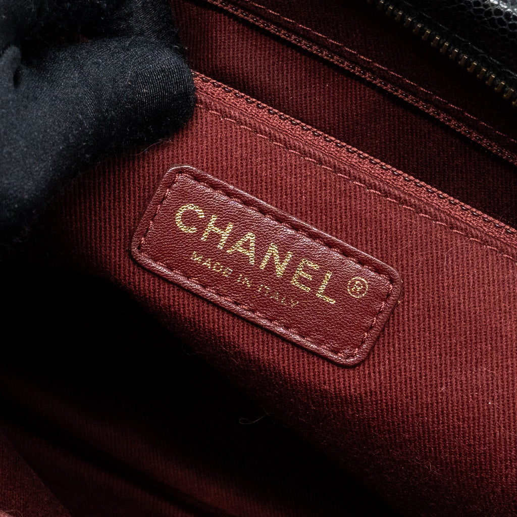CHANEL LARGE FLAP BAG GRAINED CALFSKIN BLACK BRUSHED GHW