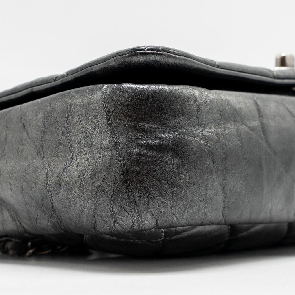 CHANEL DETAILED CHAIN SINGLE FLAP BAG CALFSKIN CHARCOAL GREY SHW
