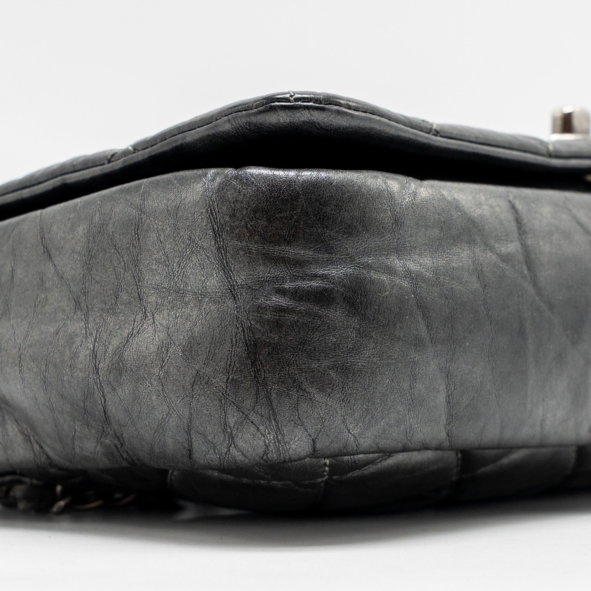 CHANEL DETAILED CHAIN SINGLE FLAP BAG CALFSKIN CHARCOAL GREY SHW