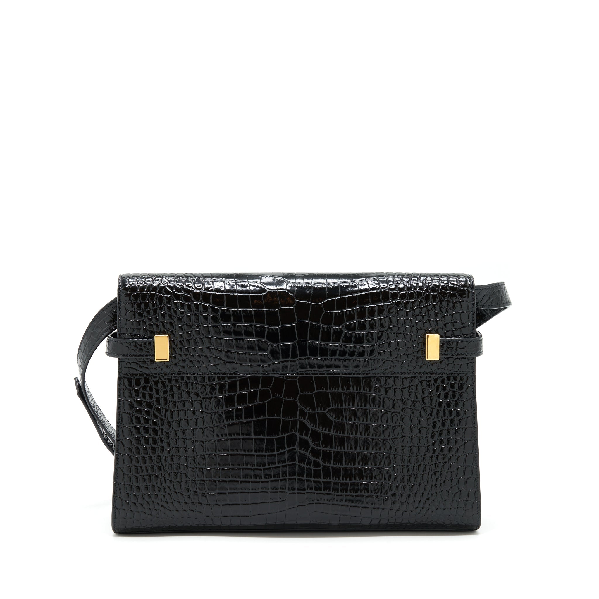 SAINT LAURENT/YSL MANHATTAN SHOULDER BAG SHINY CROC-EMBOSSED BLACK GHW
