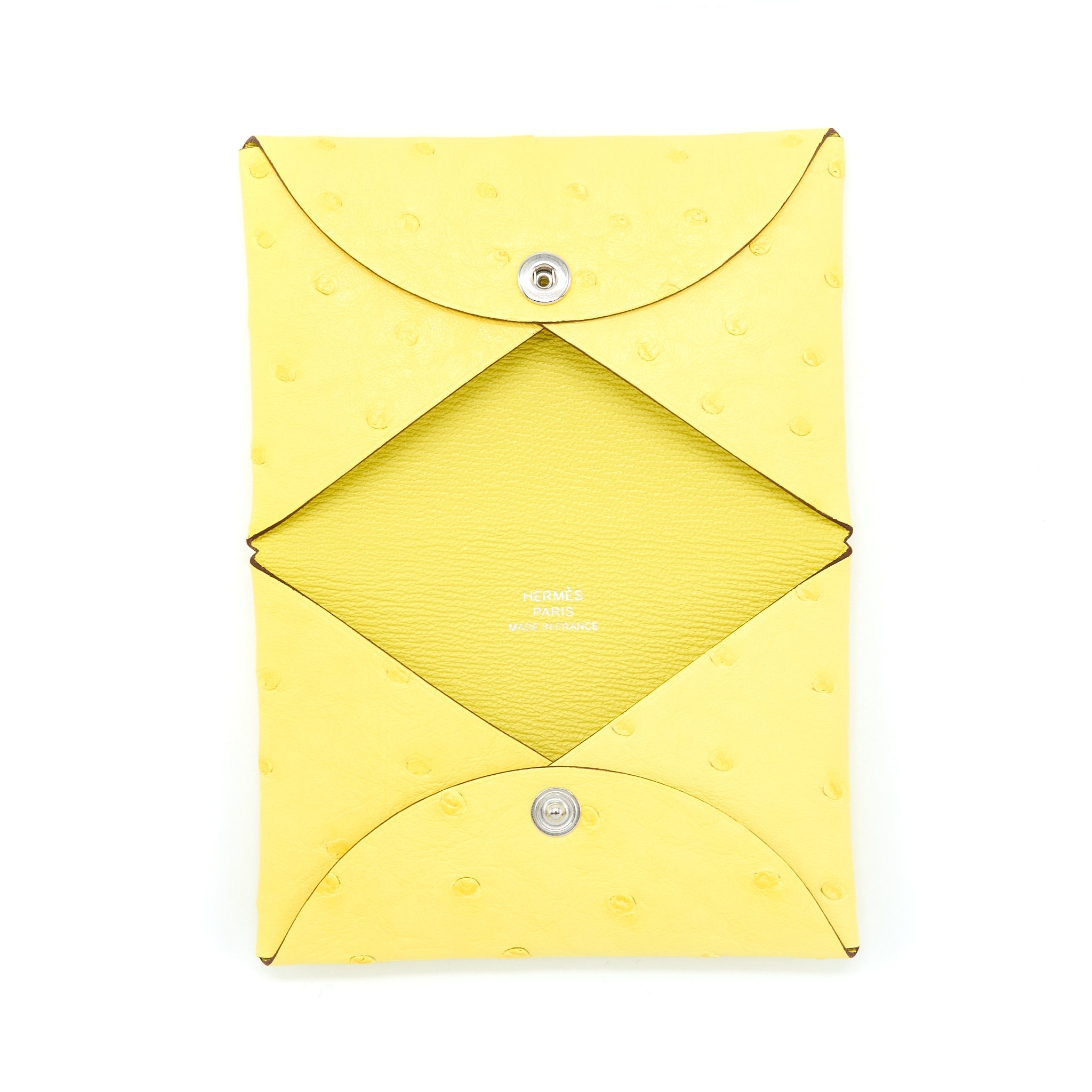 HERMES CALVI CARD HOLDER OSTRICH 9N JAUNE CITRON SHW
